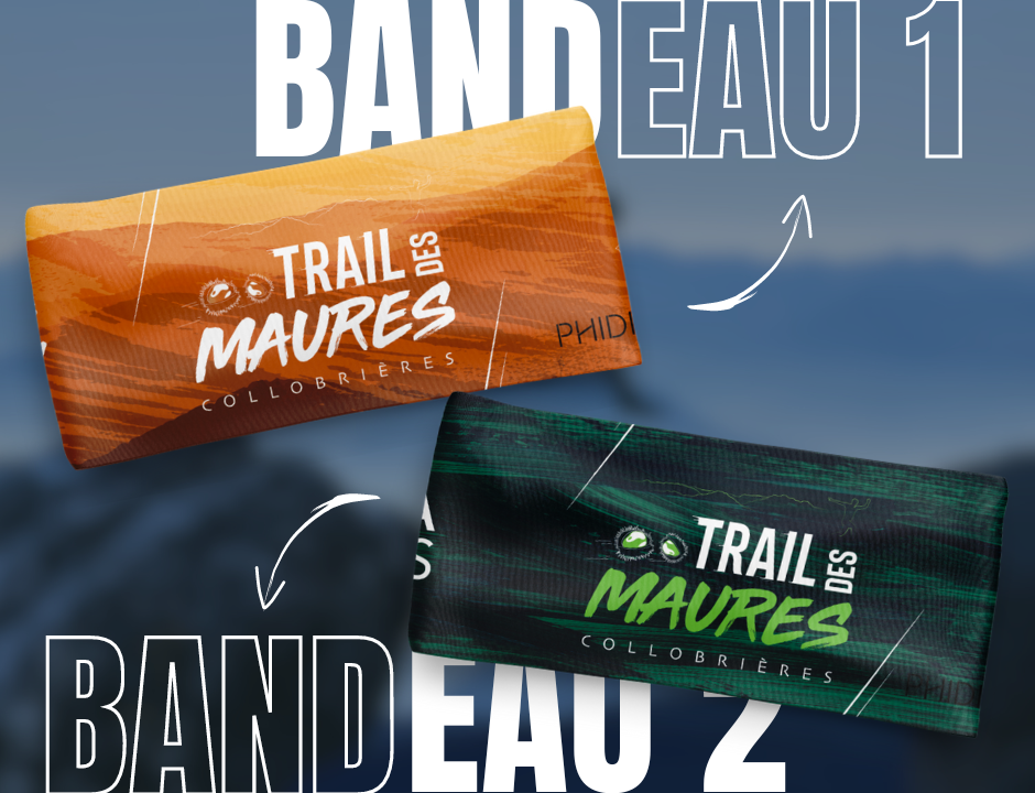 Mise en situation des deux bandeaux vendus ou offerts par le Trail des Maures