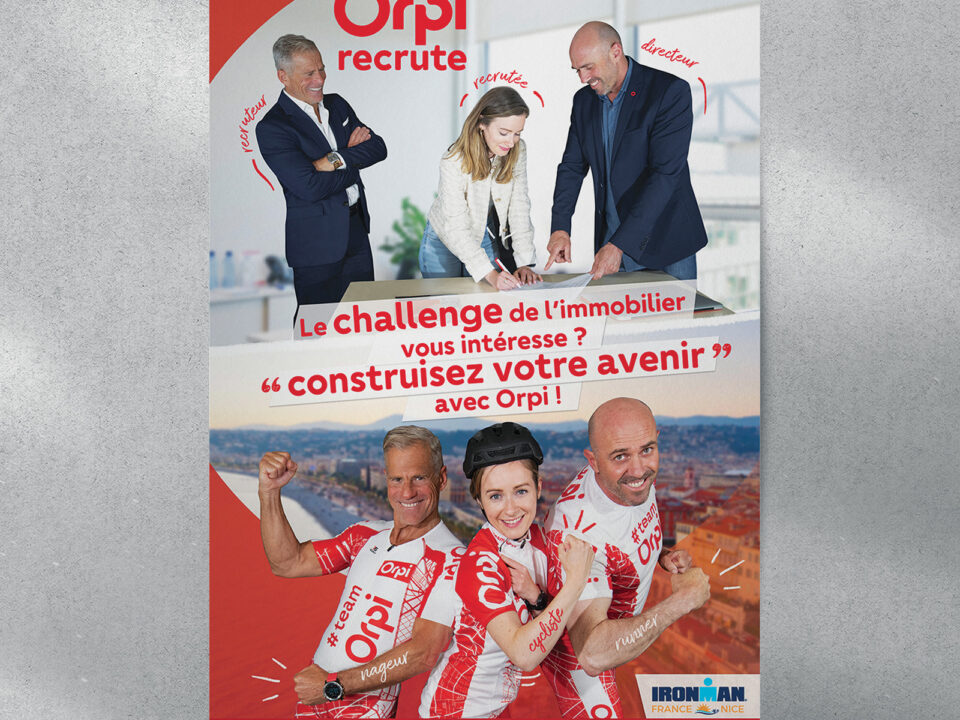 Mise en situation de la campagen publicitaire d'Orpi pour leur participation à l'IronMan