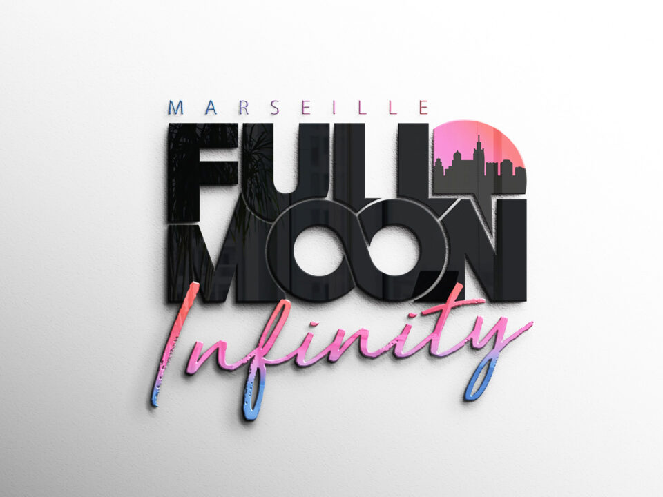 Logo du Full Moon Infinity en effet 3d sur fond blanc