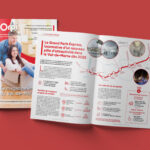 Deux magazines Orpi Val-de-Marne, l'un fermé montrant la couverture, l'autre ouvert représentant l'intérieur sur fond rouge